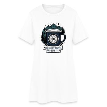 Angetrieben von Kies und Espresso-Kaffeetasse - Frauen T-Shirt-Kleid - Weiß - Vorne