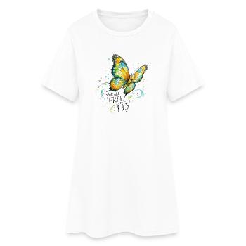 Schmetterling  bunt  - Frauen T-Shirt-Kleid - Weiß - Vorne