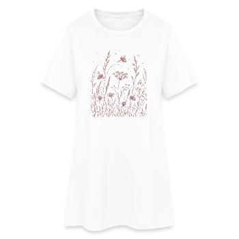 Florale Blumen mit Bienen - Frauen T-Shirt-Kleid - Weiß - Vorne