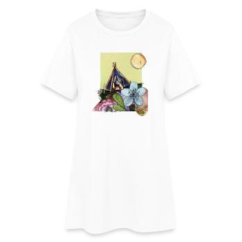 Camping im Zelt - Frauen T-Shirt-Kleid - Weiß - Vorne