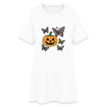 Halloween Kuerbis und lila Schmetterlinge - Frauen T-Shirt-Kleid - Weiß - Vorne