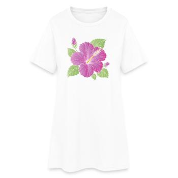 Lila Hibiskusblüte mit Knospen Illustration - Frauen T-Shirt-Kleid - Weiß - Vorne