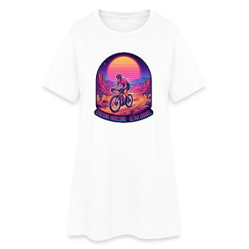 Synthwave Gravel Cyclist Chasing Horizons - Women’s T-Shirt Dress - white - Front
