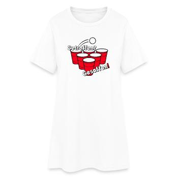 Bierpong , Beerpong , Getroffen? Gesoffen! - Frauen T-Shirt-Kleid - Weiß - Vorne