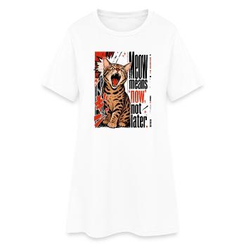 Meow Means 'Now', Not Later – Lautstarke Bengal - Frauen T-Shirt-Kleid - Weiß - Vorne