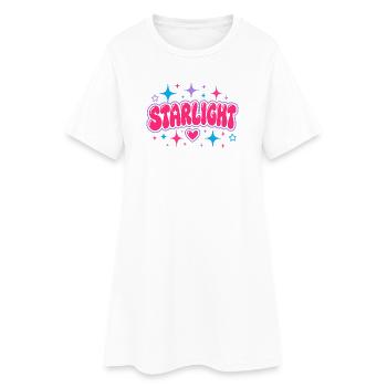STARLIGHT Y2K Bubble Schriftzug – Retro 2000er Art - Frauen T-Shirt-Kleid - Weiß - Vorne