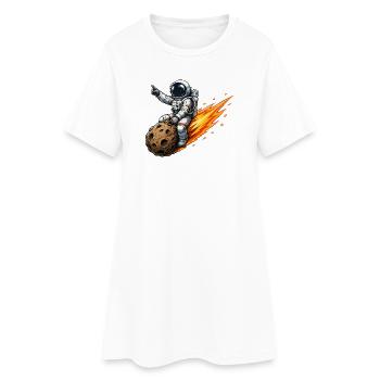 Un astronaute frappe une fusée météorite - Robe T-shirt Femme - blanc - Devant