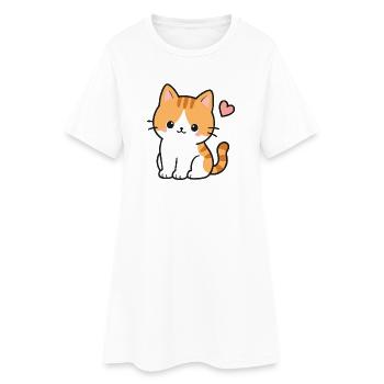 Mignon chaton Kawaii avec un cœur rose - Robe T-shirt Femme - blanc - Devant