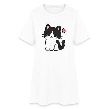 Süße schwarze Katze mit Herz - Frauen T-Shirt-Kleid - Weiß - Vorne