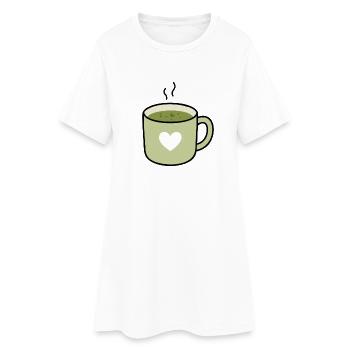 Kawaii Matcha Tea Heart Mug - Women’s T-Shirt Dress - white - Front