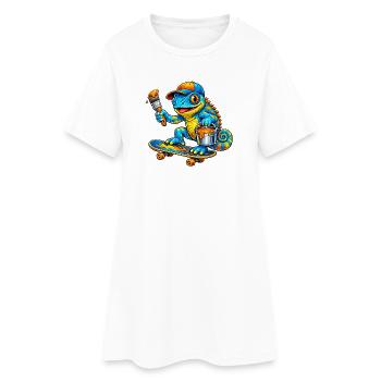 Chamäleon auf Skateboard - Frauen T-Shirt-Kleid - Weiß - Vorne