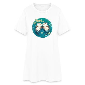 Otter Cute Valentine's Day Anniversary Wedding Anniversary Couple - Women’s T-Shirt Dress - white - Front