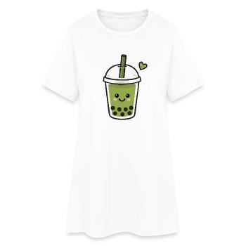 Süßer Kawaii Matcha Boba Tee - Frauen T-Shirt-Kleid - Weiß - Vorne