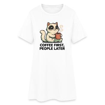 Coffee Cat : Coffee First - Robe T-shirt Femme - blanc - Devant