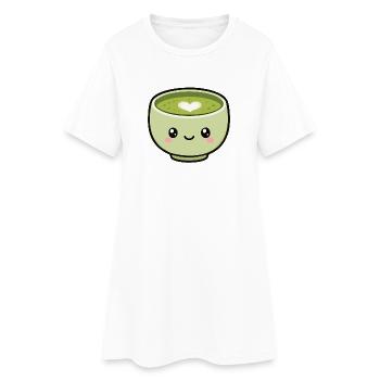 Kawaii Matcha Tea Cup With Heart - Women’s T-Shirt Dress - white - Front