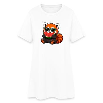 Red Panda with Watermelon - Women’s T-Shirt Dress - white - Front