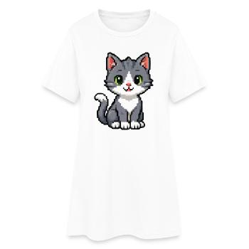 Pixel Chaton Chat Gris - Robe T-shirt Femme - blanc - Devant