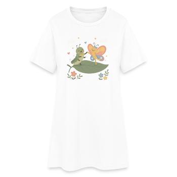 Raupe und Schmetterling tanzen - Frauen T-Shirt-Kleid - Weiß - Vorne