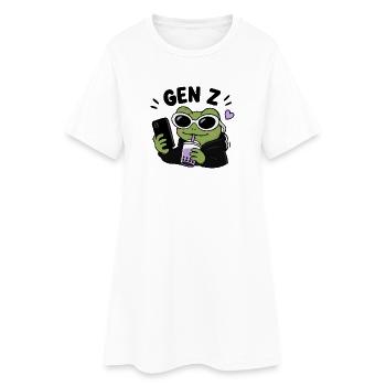 Grenouille de la génération Z avec une esthétique de mème drôle à la Boba Kawaii - Robe T-shirt Femme - blanc - Devant
