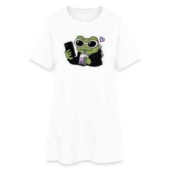 Gen Z Frosch Boba Selfie Kawaii Ästhetik Lustiger Frosch - Frauen T-Shirt-Kleid - Weiß - Vorne