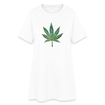 Imprimé orné en feuilles dorées turquoise - Robe T-shirt Femme - blanc - Devant