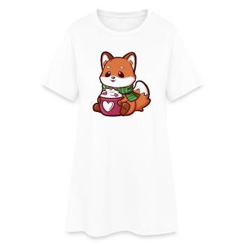 Renard câlin avec une tasse et une écharpe en forme de cœur - Robe T-shirt Femme - blanc - Devant