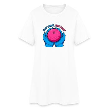 Mains bleues et fruits roses – Pop Art - Robe T-shirt Femme - blanc - Devant