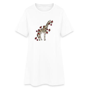 Giraffe in Bloom with Roses - Women’s T-Shirt Dress - white - Front