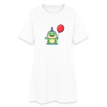 Party Frog with Balloon - Women’s T-Shirt Dress - white - Front