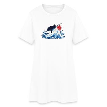 Chat Requin Humour océan  - Robe T-shirt Femme - blanc - Devant