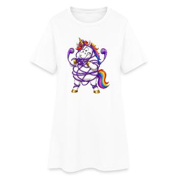 Licorne emmêlée dans des écouteurs - Robe T-shirt Femme - blanc - Devant