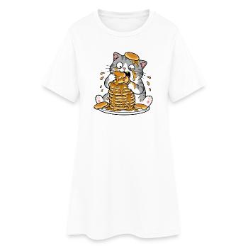 Dessin animé drôle du Chat aux Crêpes - Robe T-shirt Femme - blanc - Devant