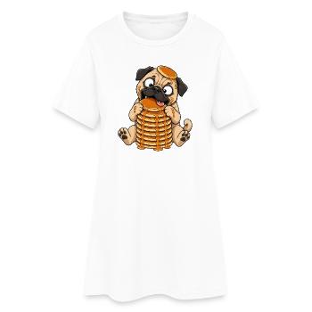 Pug with Pancakes Funny Cartoon - Women’s T-Shirt Dress - white - Front