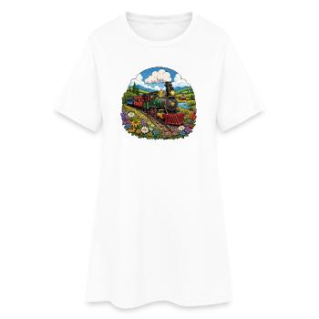 Locomotive à vapeur dans une mer colorée de fleurs - Robe T-shirt Femme - blanc - Devant