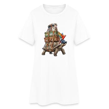Tortue voyageant avec chat et perroquet - Robe T-shirt Femme - blanc - Devant