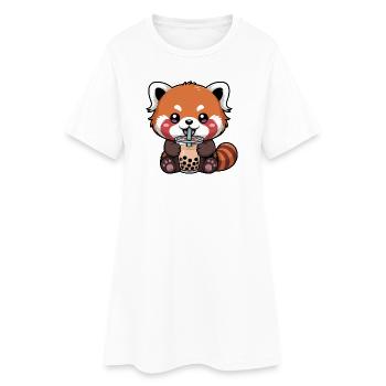 Panda rouge buvant du bubble tea Kawaii - Robe T-shirt Femme - blanc - Devant