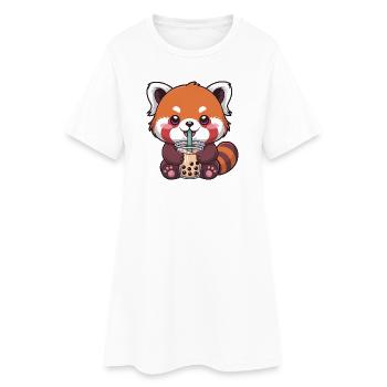 Kawaii Red Panda trinkt Bubble Tea - Frauen T-Shirt-Kleid - Weiß - Vorne