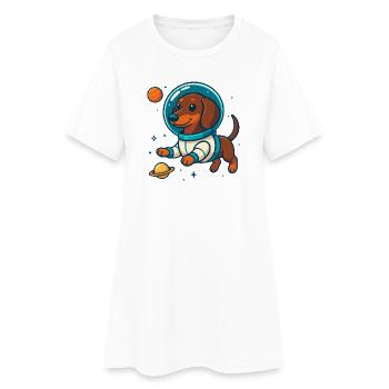 Teckel dans l’espace – Petit chien astronaute mignon - Robe T-shirt Femme - blanc - Devant