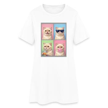 Chats Chat Exotique à Poil Court - Robe T-shirt Femme - blanc - Devant