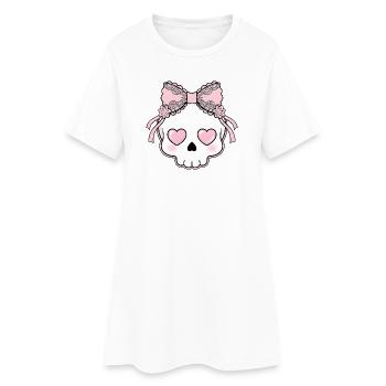 Yeux en Cœur de Crâne Kawaii - Robe T-shirt Femme - blanc - Devant