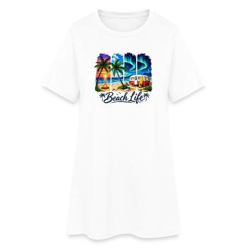 Vie à la plage : Coucher de soleil et camper - Robe T-shirt Femme - blanc - Devant