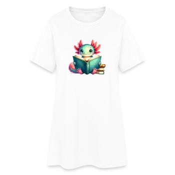 Un Axolotl comique lit un livre – Art de lecteur geek - Robe T-shirt Femme - blanc - Devant
