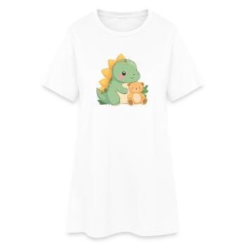 Petit Dino Vert avec Nounours – De mignons amis - Robe T-shirt Femme - blanc - Devant
