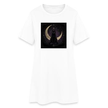 Chat noir gothique – Lune croissante - Robe T-shirt Femme - blanc - Devant