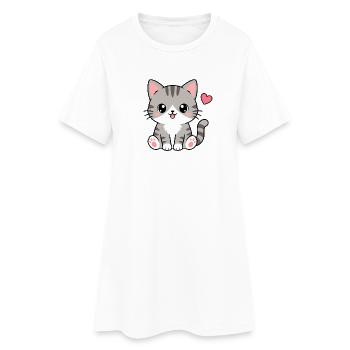 Chat tigré gris de Kawaii - Robe T-shirt Femme - blanc - Devant