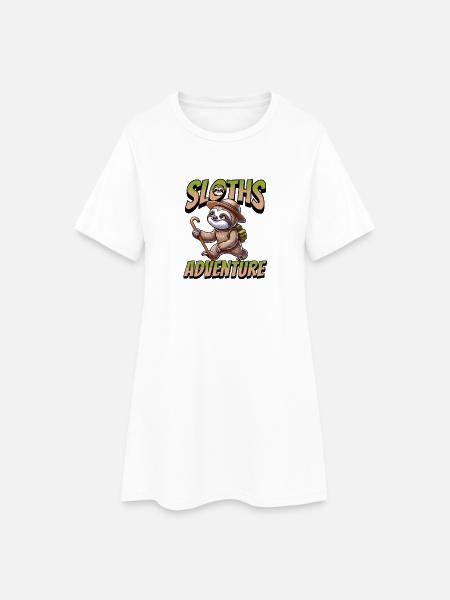 DIE ABENTEUER DES FAULTIERS - Frauen T-Shirt-Kleid - Weiß