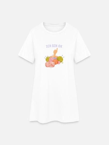 Ich bin OK – Bunte Wolle, gute Laune - Frauen T-Shirt-Kleid - Weiß