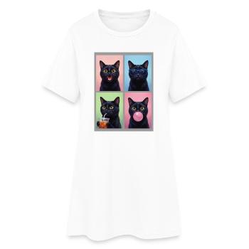 Katzen schwarze Katze - Frauen T-Shirt-Kleid - Weiß - Vorne