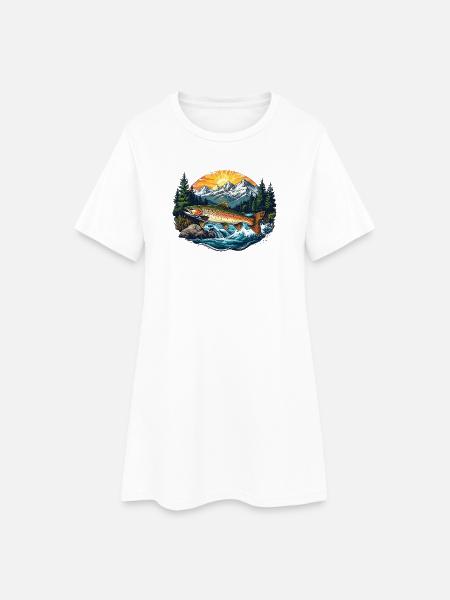 Fisch im Fluss - Wald - Frauen T-Shirt-Kleid - Weiß