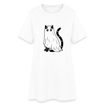 Halloween Katze Gespenst - Schwarz - Frauen T-Shirt-Kleid - Weiß - Vorne